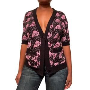 Black & Pink Leaf Cardigan, Medium